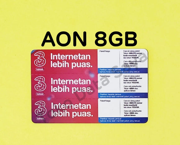 Voucher Kuota Data 3 / Three / Tri AON 8/12 Jatim-Jateng  NEW total (16GB)