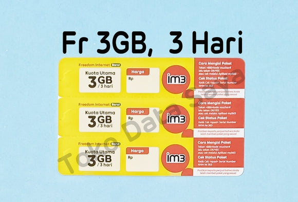 Voucher Indosat Freedom Internet 3 GB 3 Hari
