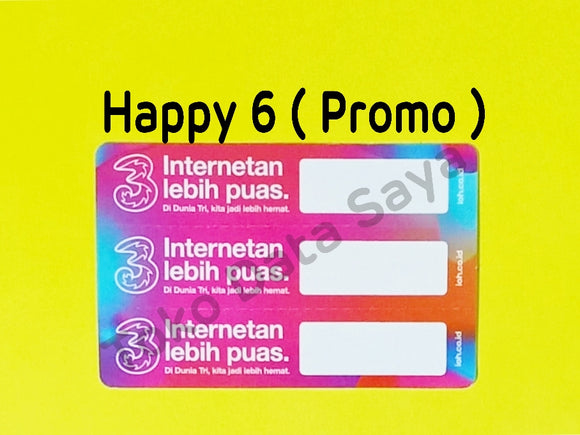 Voucher Kuota Data 3 / Three / Tri Happy 6GB, 5Hari Jatim-Jateng NEW total (8GB)